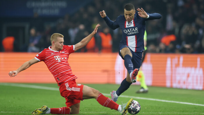 Matthijs De Ligt Kylian Mbappe Paris Saint Germain v FC Bayern München UEFA Champions League Round of 16 Leg One 02142023